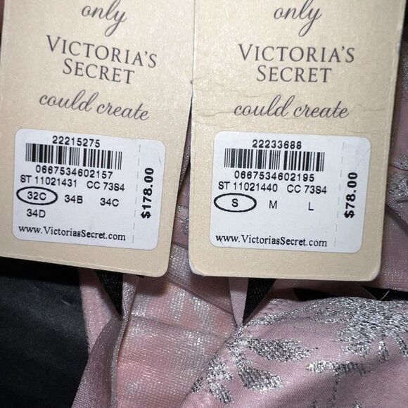 Victoria's Secret Designer Collection 32C BRA BRALETTE SET S Pink Silver Palm - Picture 6 of 6